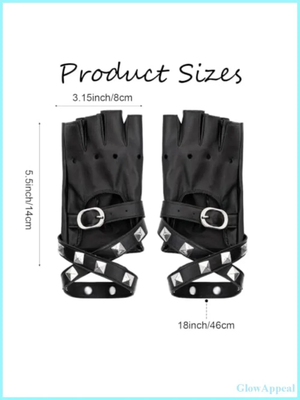 PU Leather Punk Fingerless Gloves with Studs and Adjustable Tie